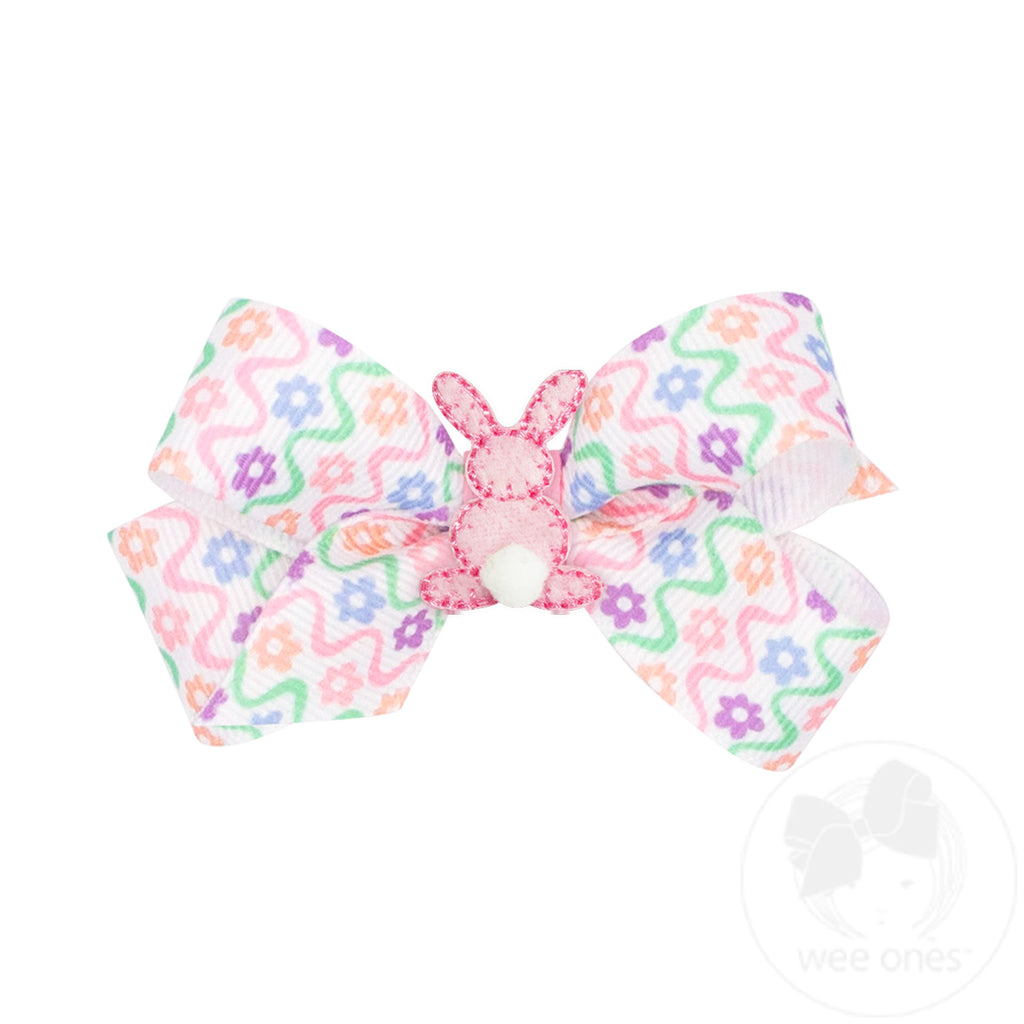 Easter Print Grosgrain Hair Bow with Bunny