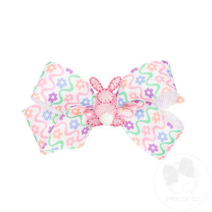 Easter Print Grosgrain Hair Bow with Bunny