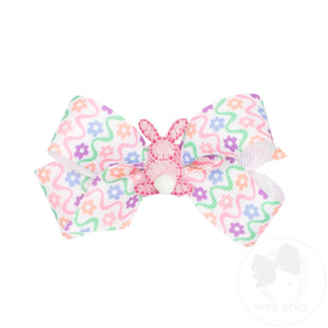 Easter Print Grosgrain Hair Bow with Bunny