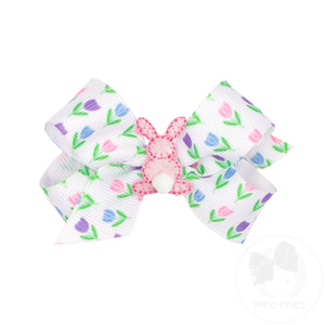 Easter Print Grosgrain Hair Bow with Bunny