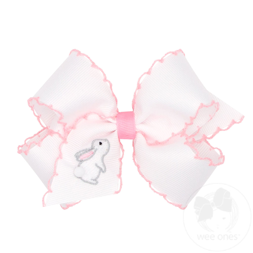 Medium Moonstitch Grosgrain Hair Bow with Easter-Inspired Embroidery