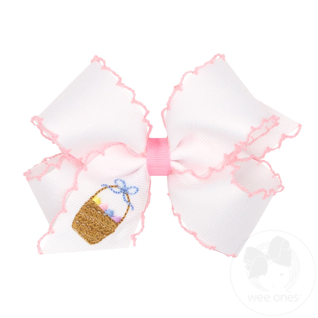 Medium Moonstitch Grosgrain Hair Bow with Easter-Inspired Embroidery
