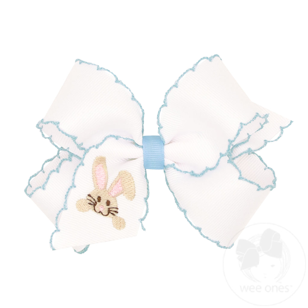 Medium Moonstitch Grosgrain Hair Bow with Easter-Inspired Embroidery