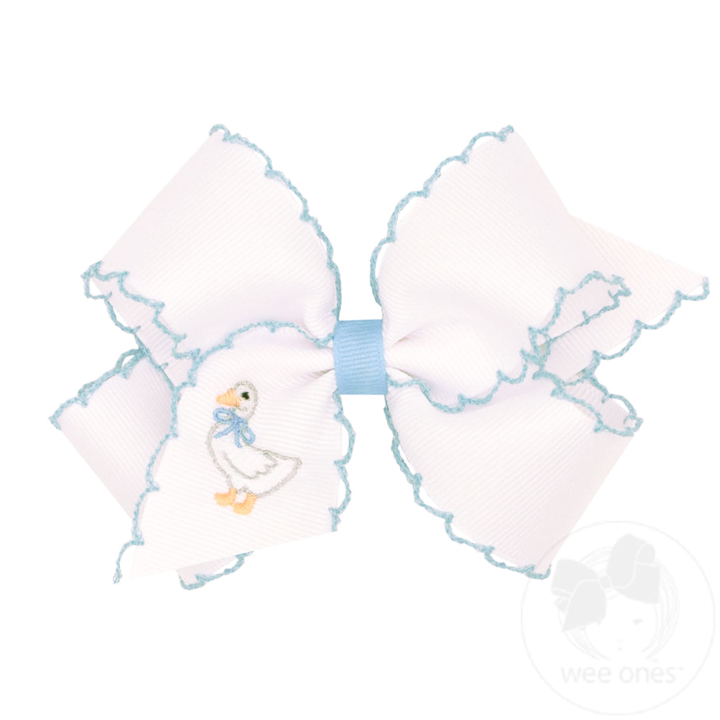 Medium Moonstitch Grosgrain Hair Bow with Easter-Inspired Embroidery