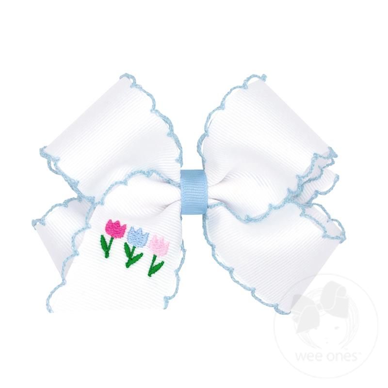 Medium Moonstitch Grosgrain Hair Bow with Easter-Inspired Embroidery