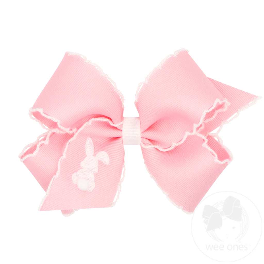 Medium Moonstitch Grosgrain Hair Bow with Easter-Inspired Embroidery