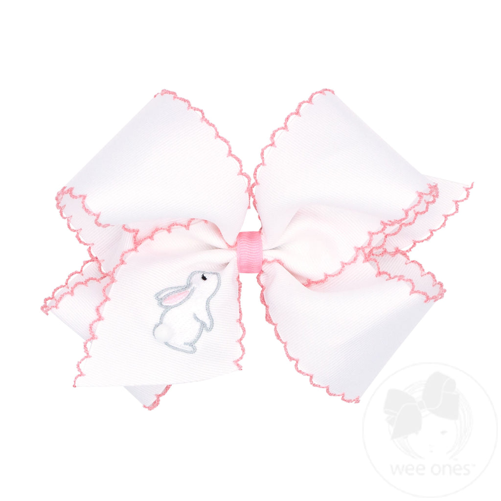 King Moonstitch Grosgrain Hair Bow with Easter-Inspired Embroidery