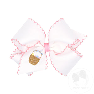 King Moonstitch Grosgrain Hair Bow with Easter-Inspired Embroidery