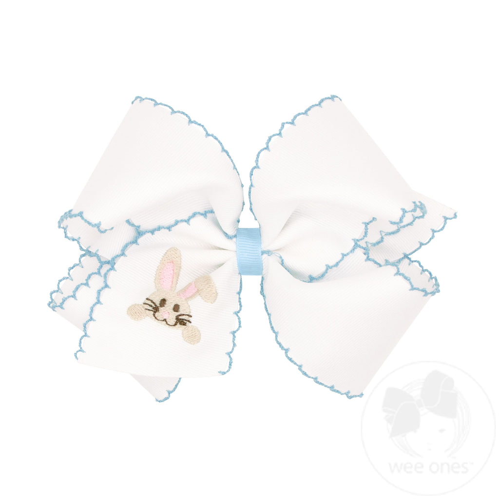 King Moonstitch Grosgrain Hair Bow with Easter-Inspired Embroidery
