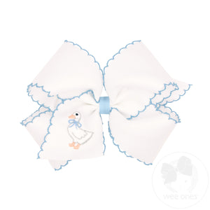 King Moonstitch Grosgrain Hair Bow with Easter-Inspired Embroidery