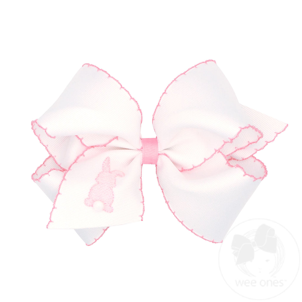 King Moonstitch Grosgrain Hair Bow with Easter-Inspired Embroidery