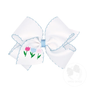 King Moonstitch Grosgrain Hair Bow with Easter-Inspired Embroidery