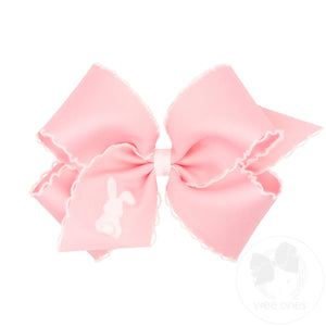 King Moonstitch Grosgrain Hair Bow with Easter-Inspired Embroidery