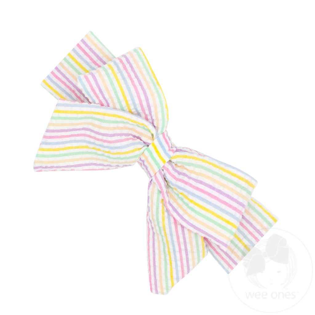 Medium Genuine Seersucker Fabric Bowtie with Tails on Seersucker Baby Band