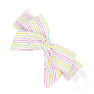 Medium Genuine Seersucker Fabric Bowtie with Tails on Seersucker Baby Band