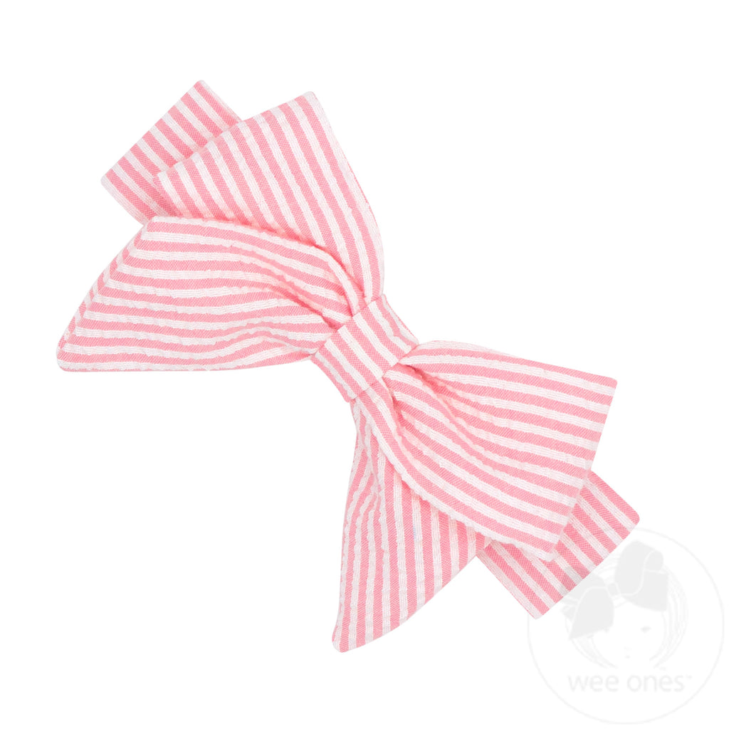 Medium Genuine Seersucker Fabric Bowtie with Tails on Seersucker Baby Band