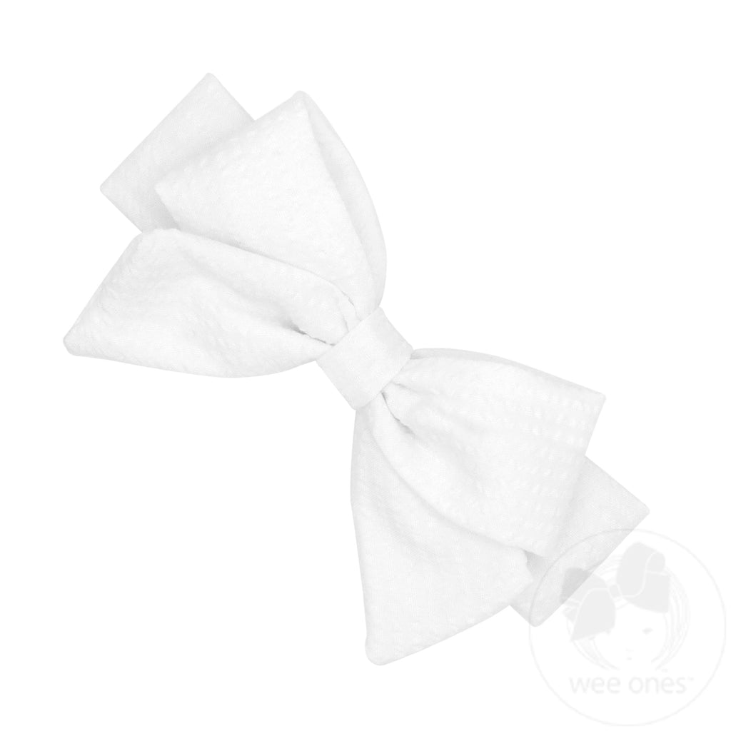 Medium Genuine Seersucker Fabric Bowtie with Tails on Seersucker Baby Band