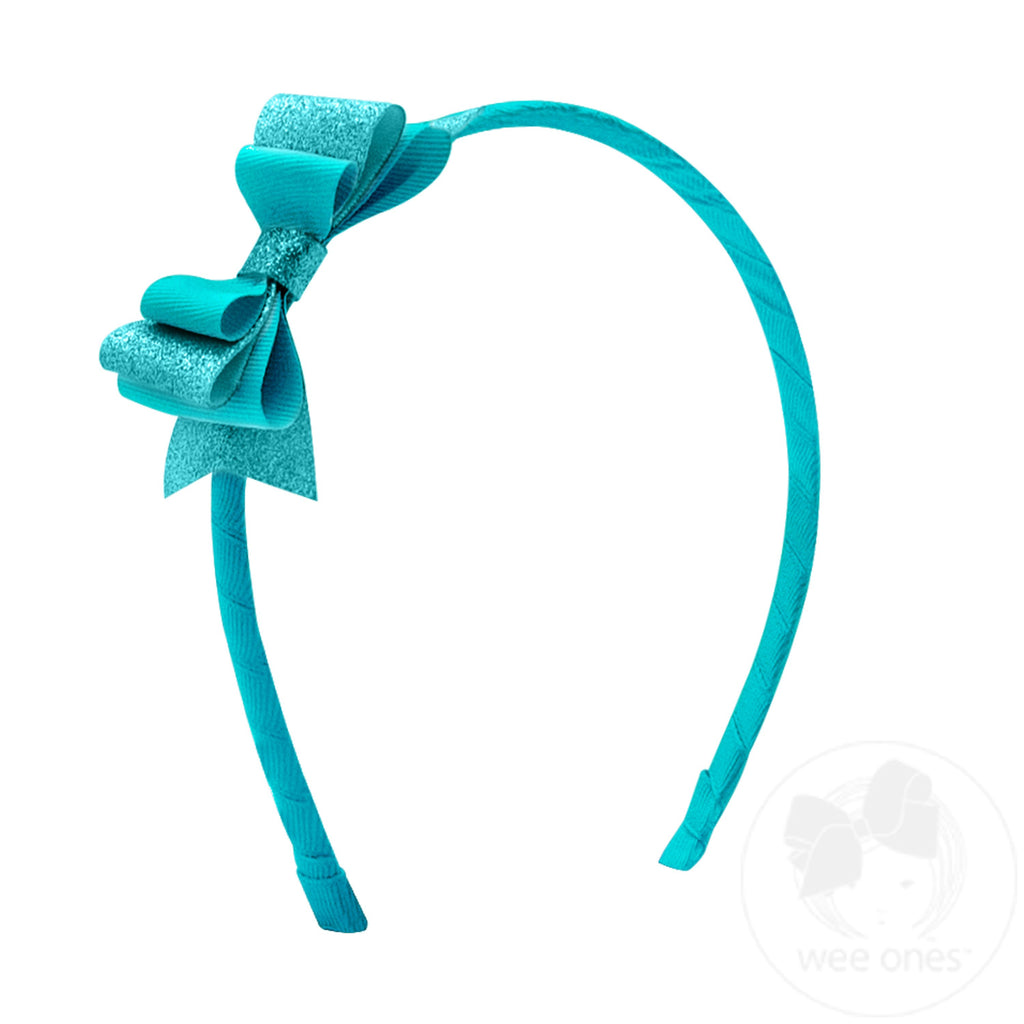 Layered Glitter Vinyl and Grosgrain Bowtie on Matching Wrapped Headband