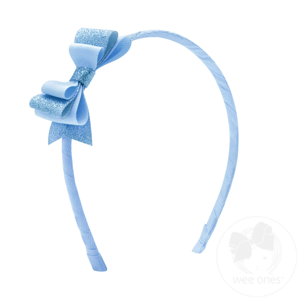 Layered Glitter Vinyl and Grosgrain Bowtie on Matching Wrapped Headband