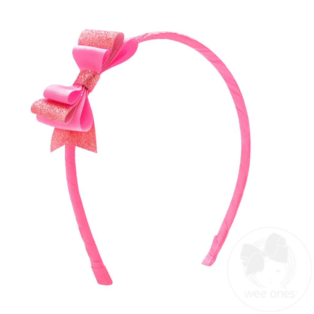 Layered Glitter Vinyl and Grosgrain Bowtie on Matching Wrapped Headband