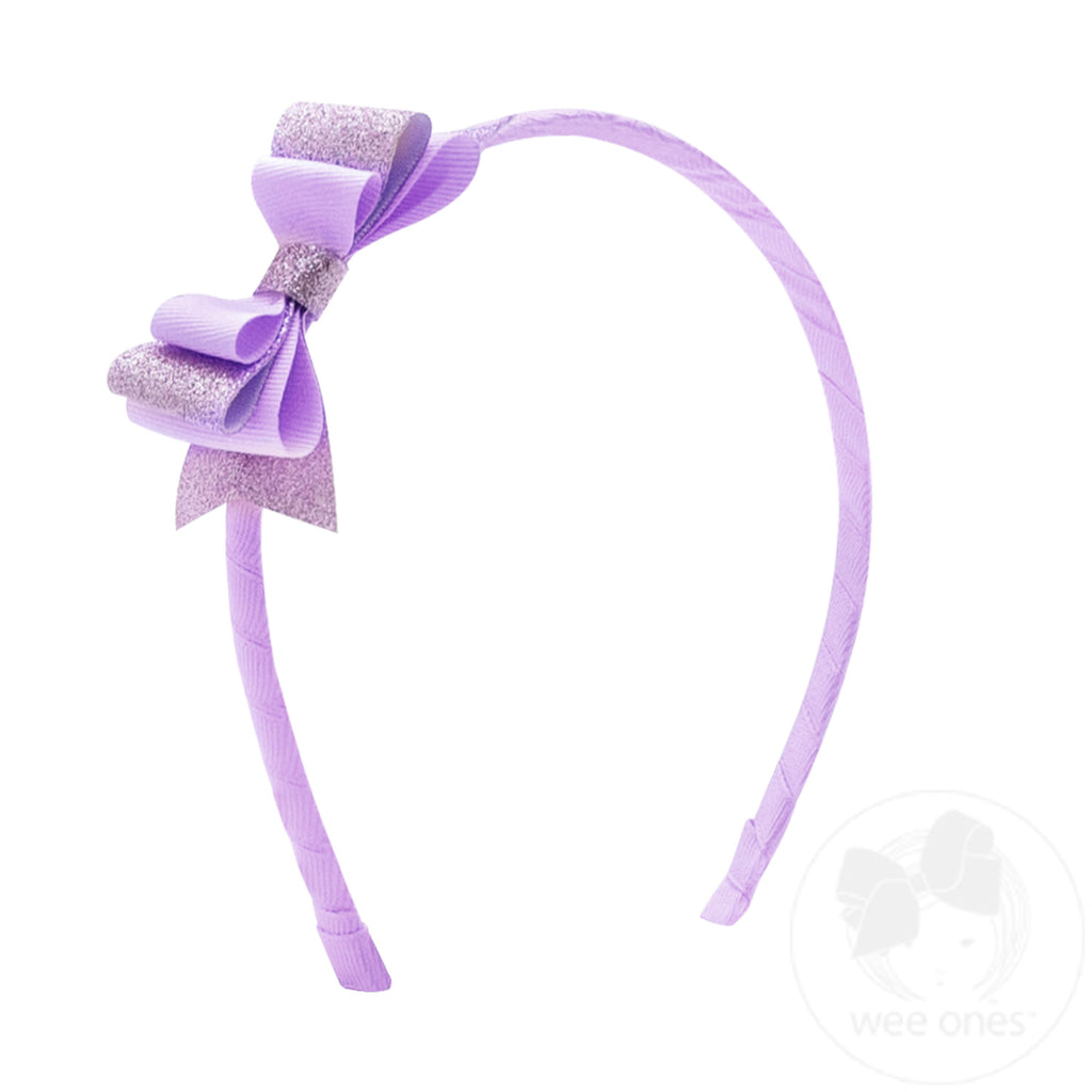 Layered Glitter Vinyl and Grosgrain Bowtie on Matching Wrapped Headband
