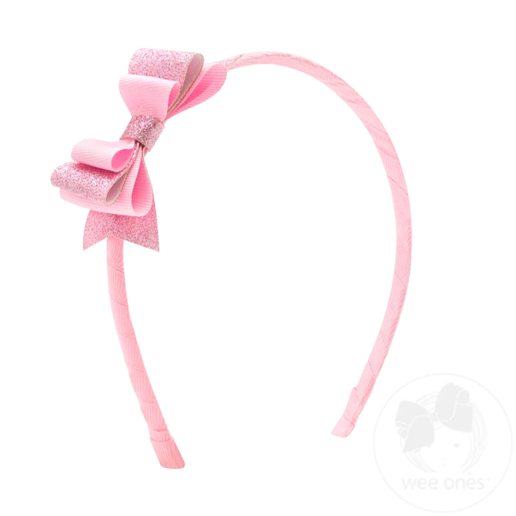 Layered Glitter Vinyl and Grosgrain Bowtie on Matching Wrapped Headband