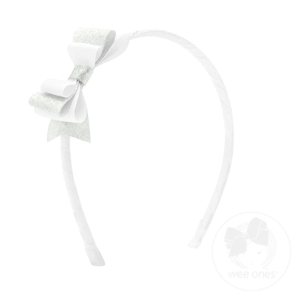 Layered Glitter Vinyl and Grosgrain Bowtie on Matching Wrapped Headband