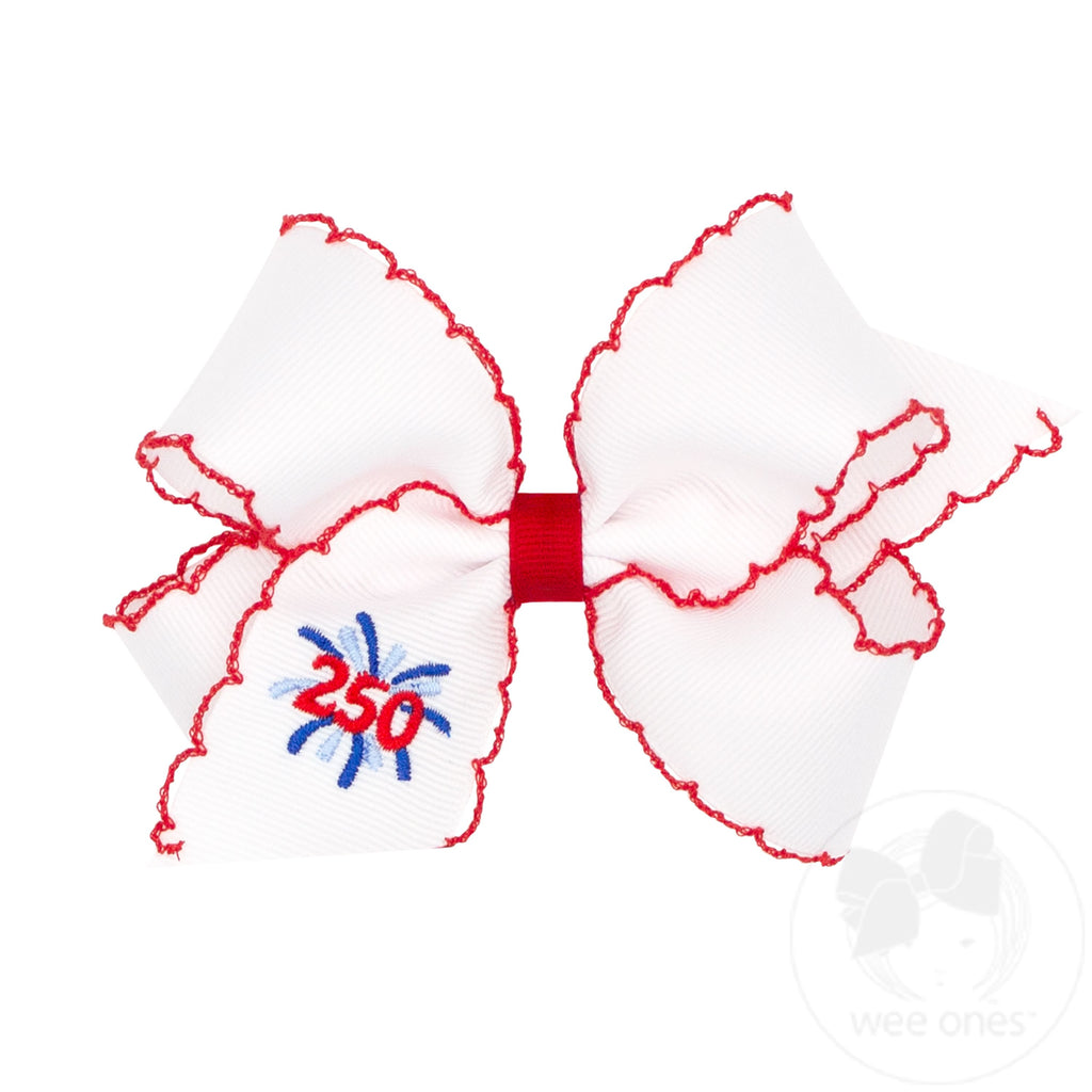 Medium Americana 250 Embroidery on Moonstitch Edge Hair Bow