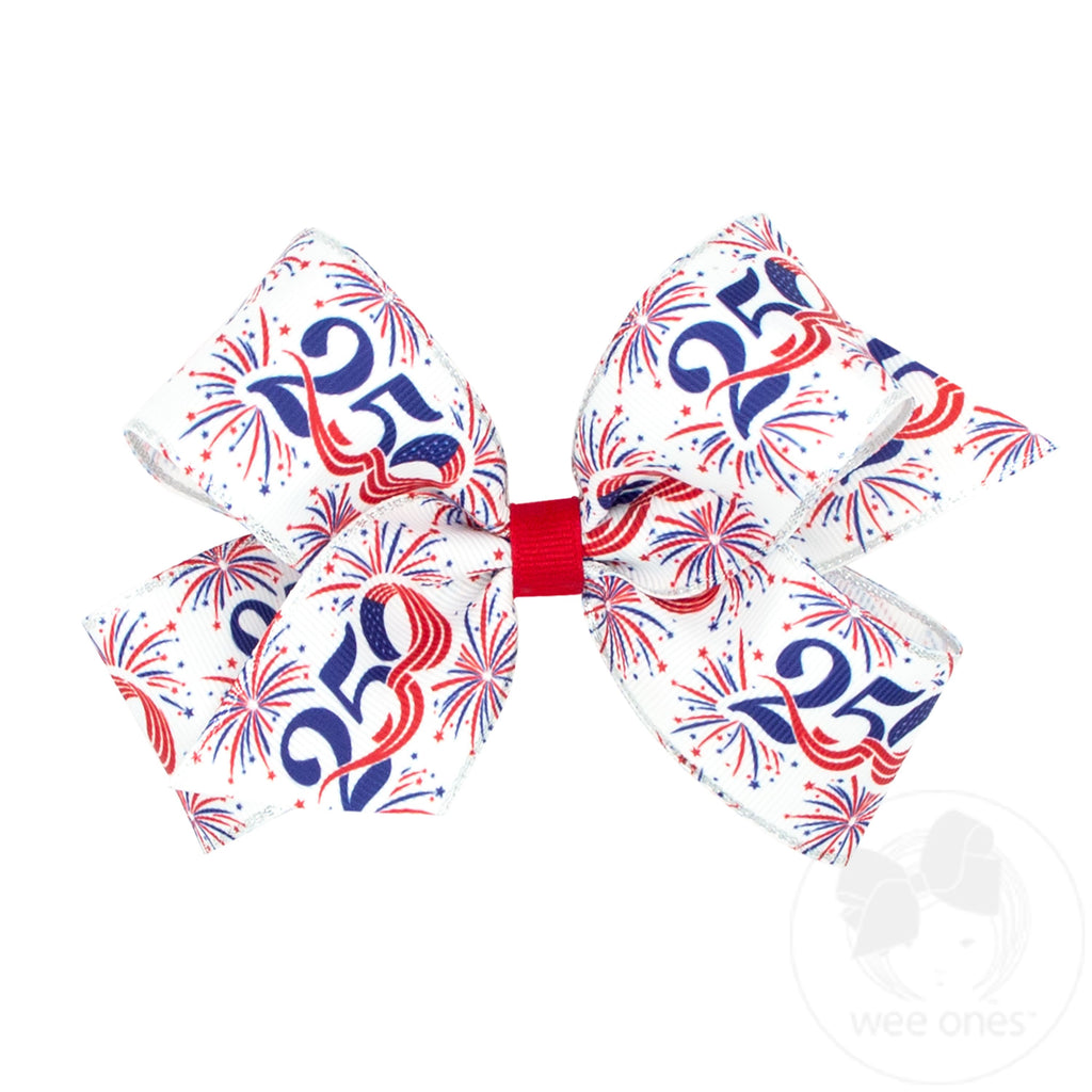 Medium Americana Print Metallic Edge Grosgrain Hair Bow