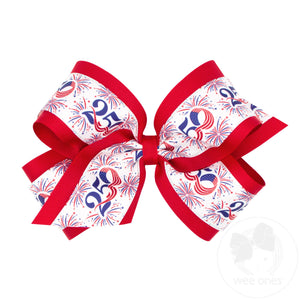King Americana Print Metallic Edge with Grosgrain Underlay Hair Bow