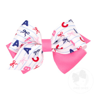 Extra Small Back to School Colorblock ABCs Print Hair Bow