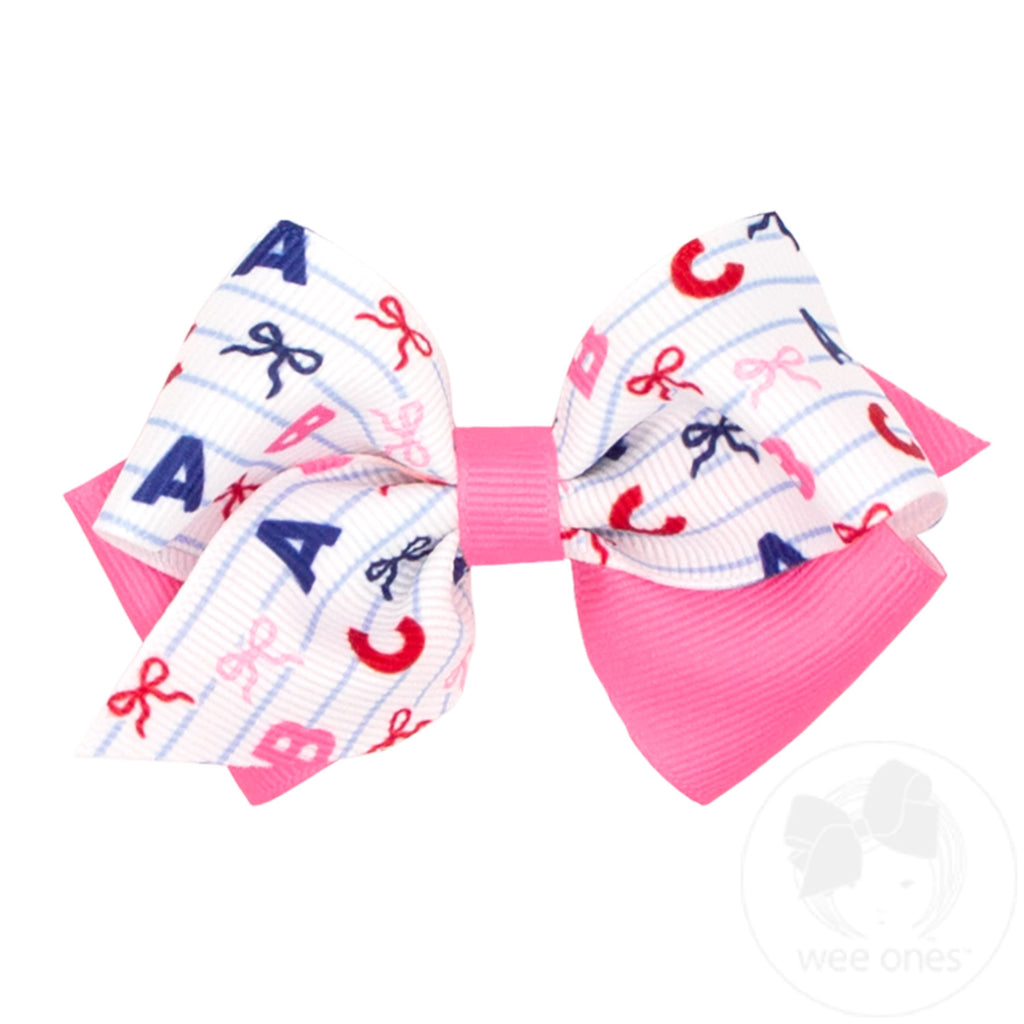 Extra Small Back to School Colorblock ABCs Print Hair Bow