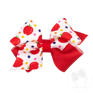 Extra Small Back to School Colorblock Apple Print Hair Bow