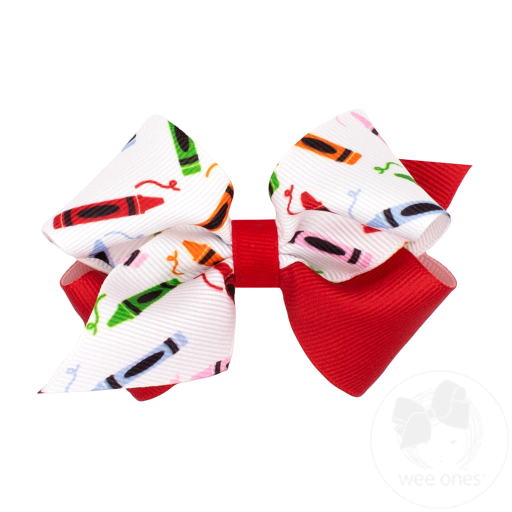 Extra Small Back to School Colorblock Crayon Print Hair Bow