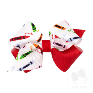 Extra Small Back to School Colorblock Crayon Print Hair Bow