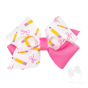 Extra Small Back to School Colorblock Pencil Print Hair Bow