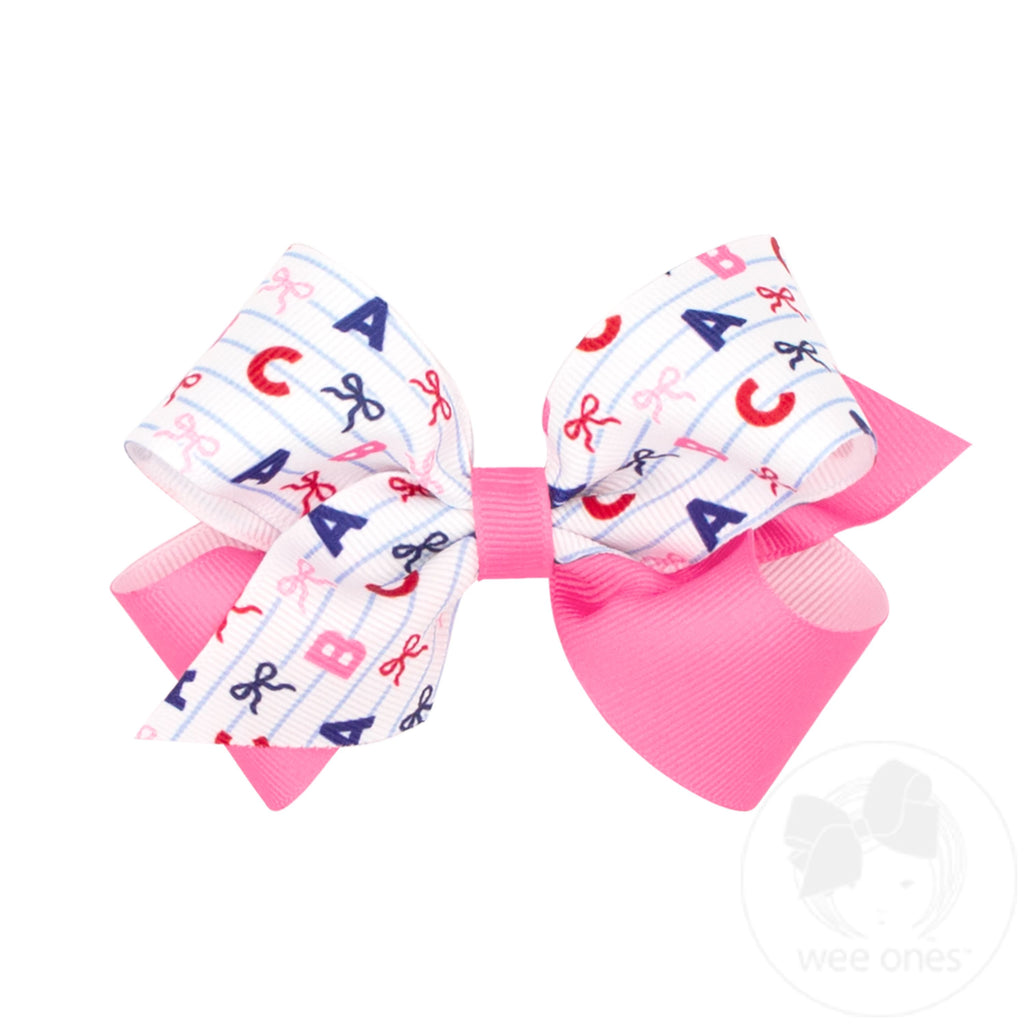 Medium Back to School Colorblock ABCs Print Hair Bow