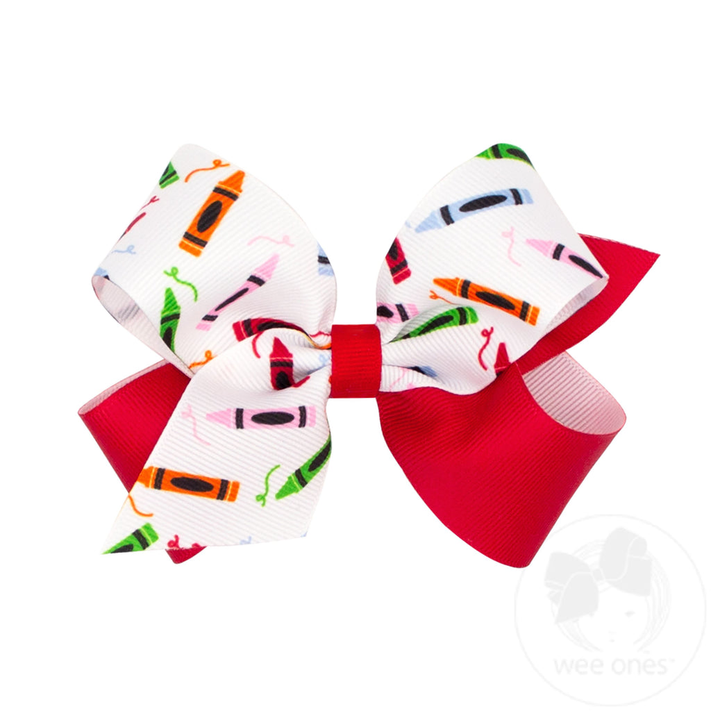 Medium Back to School Colorblock Crayons Print Hair Bow