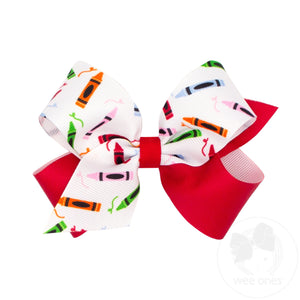 Medium Back to School Colorblock Crayons Print Hair Bow