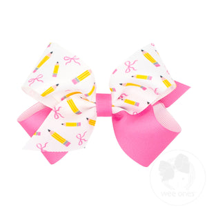 Medium Back to School Colorblock Pencil Print Hair Bow