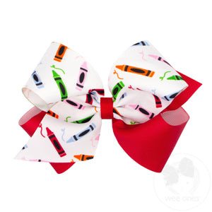 King Back to School Colorblock Crayons Print Hair Bow