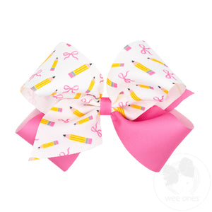 King Back to School Colorblock Pencil Print Hair Bow
