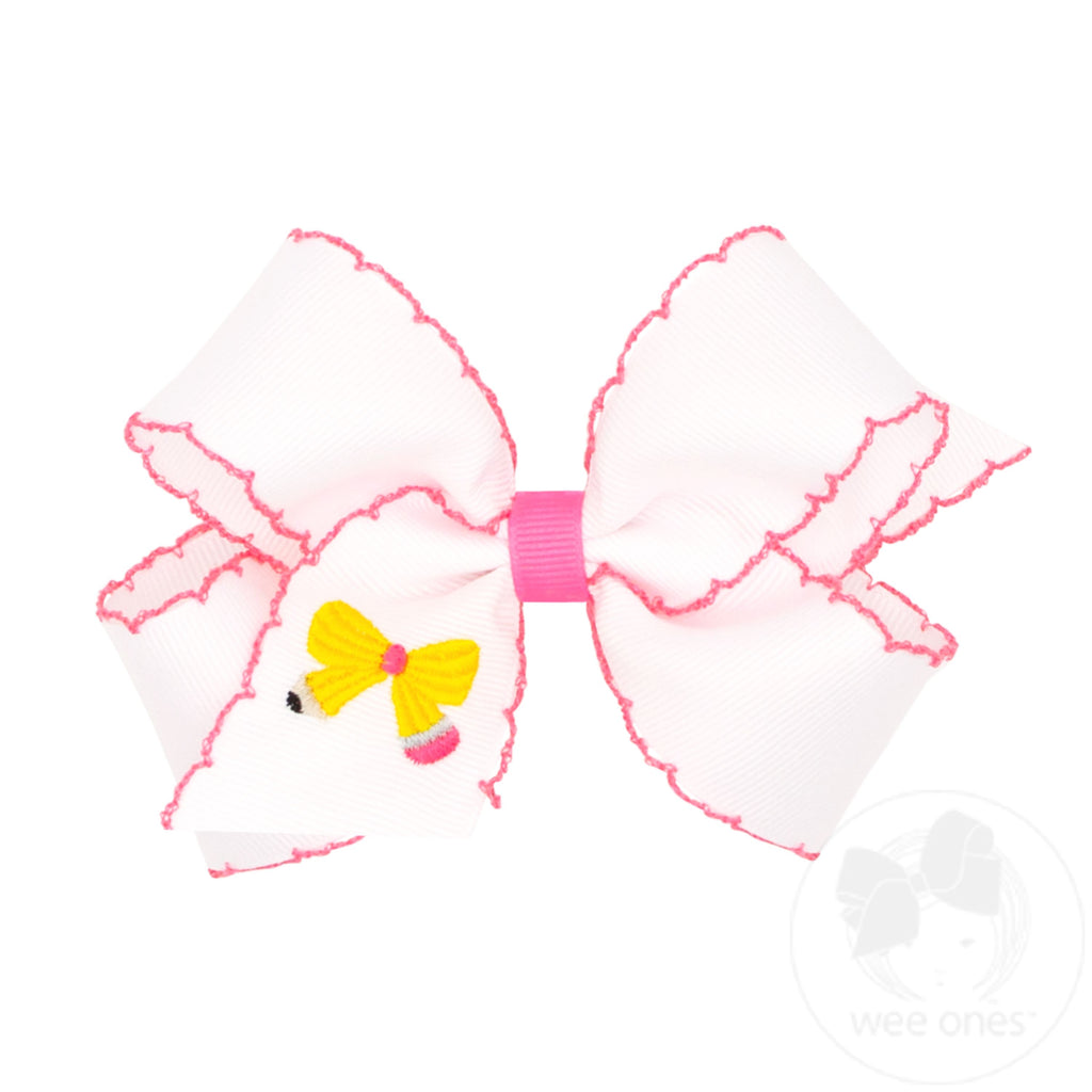 Medium Back to School Moonstitch Bow Embroidered Hair Bow