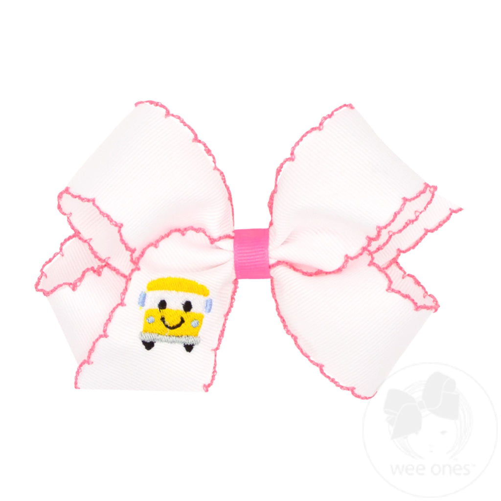 Medium Back to School Moonstitch Bus Embroidered Hair Bow