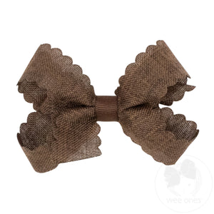 Mini Linen Scalloped Edge Hair Bow