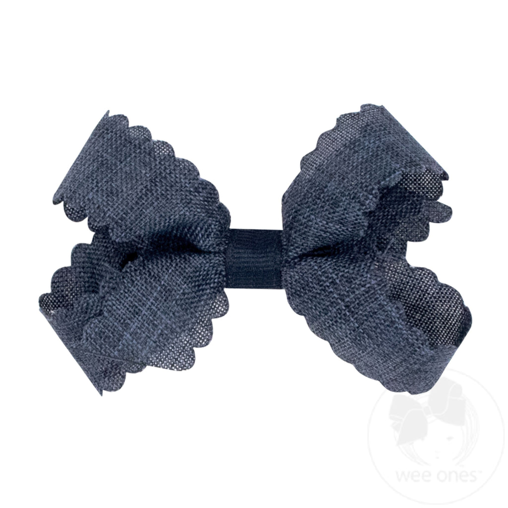 Mini Linen Scalloped Edge Hair Bow