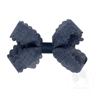 Mini Linen Scalloped Edge Hair Bow