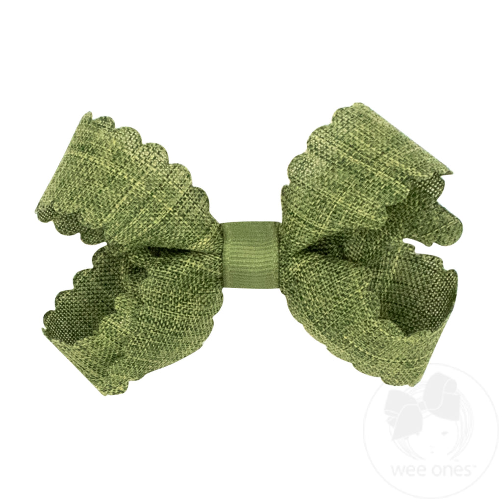 Mini Linen Scalloped Edge Hair Bow