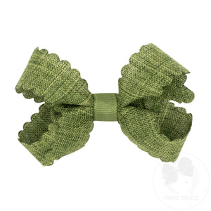 Mini Linen Scalloped Edge Hair Bow