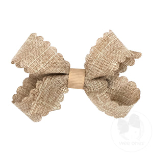 Mini Linen Scalloped Edge Hair Bow